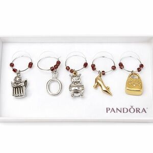 Pandora Wine Glass Charms Set Angel Ring Bee Heel Purse Silver Gold Collectible